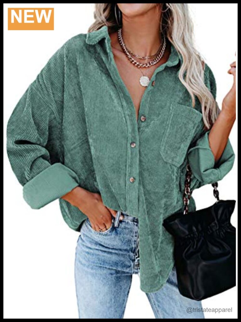 Corduroy Button Down Oversized Blouse Long Sleeve Boyfriend Shirt Women